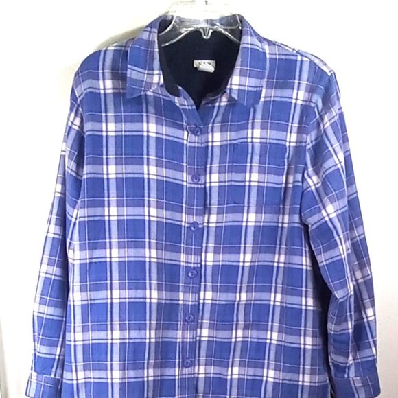 LL Bean Shacket Jacket Women's Petite Large Blue Plaid Fleece Lined Button Front - Picture 1 of 12